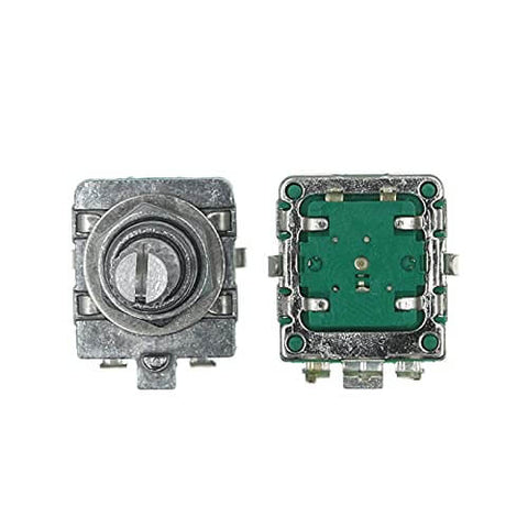 Front and back view of 360 Degree Rotary Encoder Switch EC16 for Audio Coding with 5 Pin Long Handle 20mm Push Switch and Metal Shaft