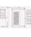 Technical drawing of frequency drive for Beefy ER11 Spindle Motor For CNC Mills And Routers, showing dimensions and control panel layout.