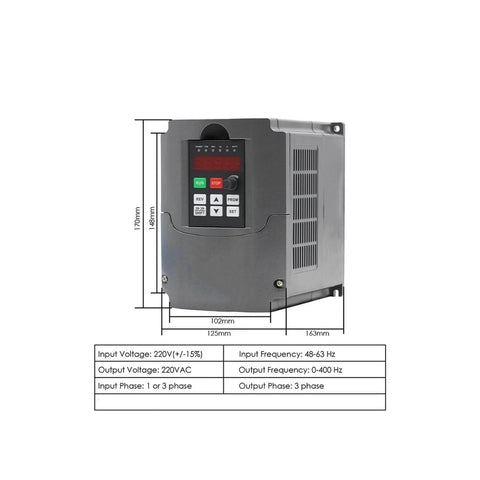 Frequency drive for Beefy ER11 Spindle Motor For CNC Mills And Routers, 110V And 220V dual power, detailed specifications shown