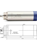 Beefy 1.5 Kw ER11 Air Cooled Spindle With Four Bearings, shown with dimension details, for CNC Milling and Engraving