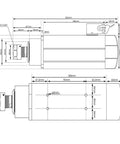 Technical drawing of ER25 Square Air Cooled Spindle Kit 220V 2.2kW with 0.01mm runout ceramic bearings for CNC routers and milling.