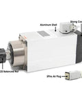 Front view of ER25 Square Air Cooled Spindle Kit 220V 2.2kW With 0.01mm Runout Ceramic Bearings And Frequency Drive