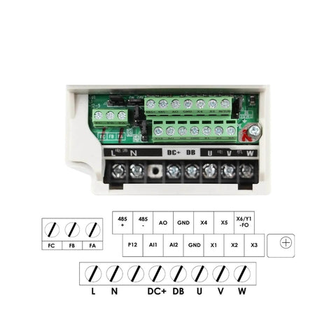 Frequency drive for ER25 Square Air Cooled Spindle Kit 220V 2.2kW with wiring diagram visible