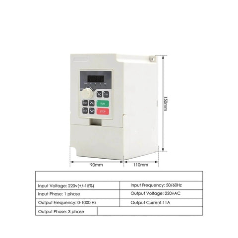 Frequency drive dimensions for ER25 Square Air Cooled Spindle Kit 220V 2.2kW with 0.01mm runout ceramic bearings, 4-piece bearing set.