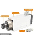 ER25 Spindle Motor For CNC Milling Rock Solid Air Cooled With Ceramic Bearings Square Type Flange 220V, ER25 nut, cooling fan visible