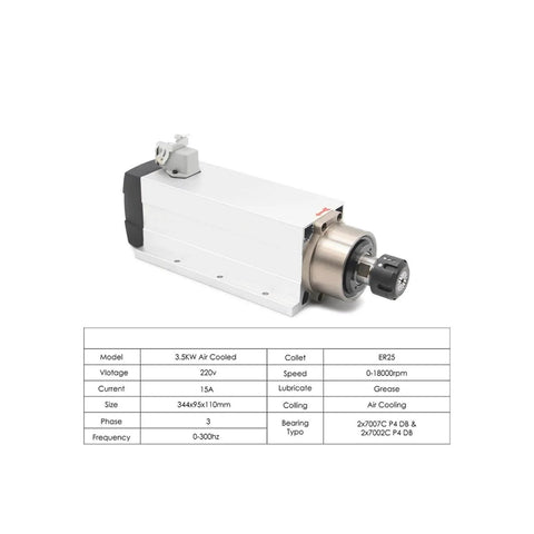 ER25 Spindle Motor For CNC Milling Rock Solid Air Cooled With Ceramic Bearings Square Type Flange 220V High Speed Live Spindle