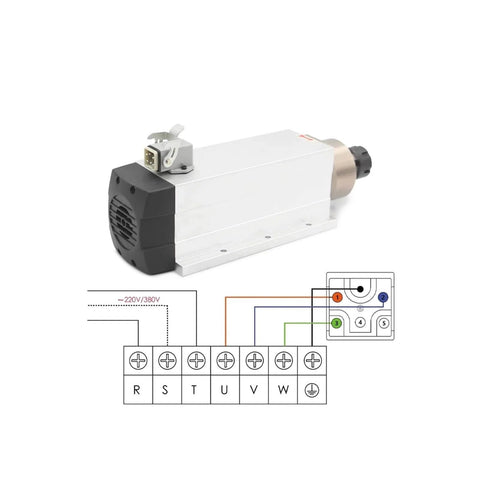 ER25 Spindle Motor For CNC Milling Rock Solid Air Cooled With Ceramic Bearings Square Type Flange 220V diagram view