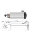 ER25 Spindle Motor For CNC Milling Rock Solid Air Cooled With Ceramic Bearings Square Type Flange 220V with technical diagram.