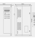 Technical diagram of 3.7 kW VFD inverter for ER25 CNC Spindle Motor With Ceramic Bearings, showing dimensions and detailed specifications.