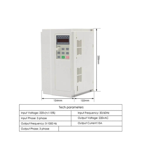 3.7KW VFD inverter with dimensions and specs for ER25 Air Cooled CNC Spindle With 3.5KW Motor Four Bearings And Ceramic Ball Bearings