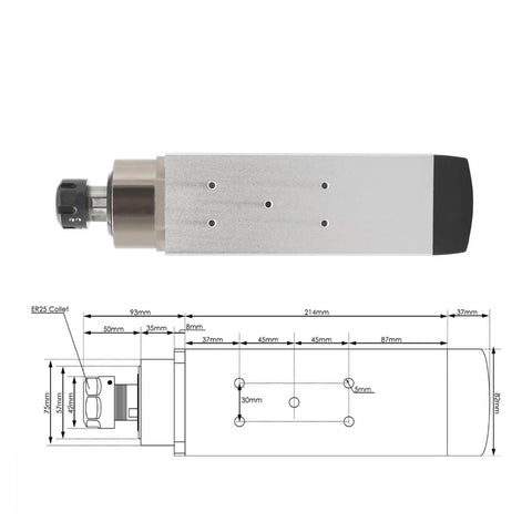 ER25 Air Cooled CNC Spindle With 3.5KW Motor Four Bearings And Ceramic Ball Bearings Plus 3.7KW VFD Inverter 380V design diagram