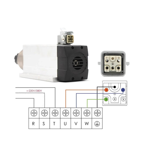 ER25 2.2kW Spindle for CNC Milling, 220V High Speed Beast With Ceramic Ball Bearings, connector details and wiring diagram