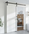 36 By 96 Inch Sliding Barn Door With 6.6 Ft Track, White, Ultra Durable MDF And PVC Surface, Waterproof And Scratch Resistant, Modern Farmhouse Style