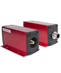 Eddy Current Displacement Sensor ML33-B-A With 4-20mA Output, red casing, front and back view, non-contact measurement device for conductive materials.
