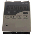 Front view of EX-V64 Digital Eddy Current Displacement Sensor with buttons and display for precision measurement.
