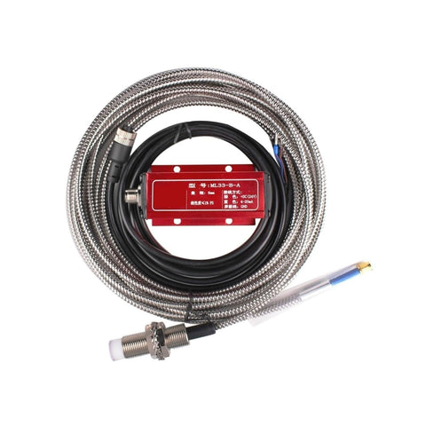 Eddy Current Displacement Sensor ML33 B 5mm non contact split type with stainless steel body, coiled for industrial use.