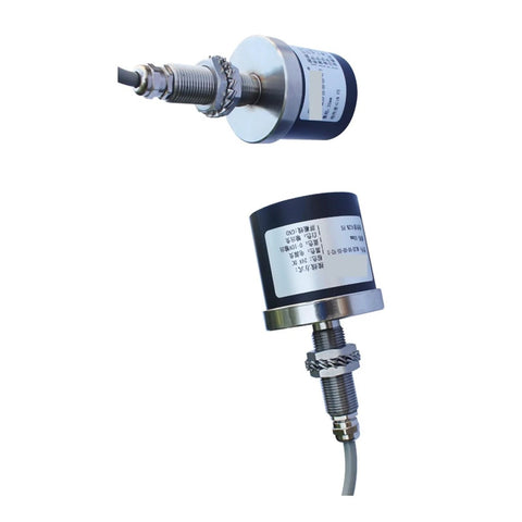 Eddy Current Displacement Sensor ML33Y 50mm No Contact Measurement with stainless steel build, side view showing cable connection.