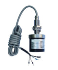 Eddy Current Displacement Sensor ML33Y 50mm for no touch measurement, stainless steel body, visible cable connections, industrial grade.