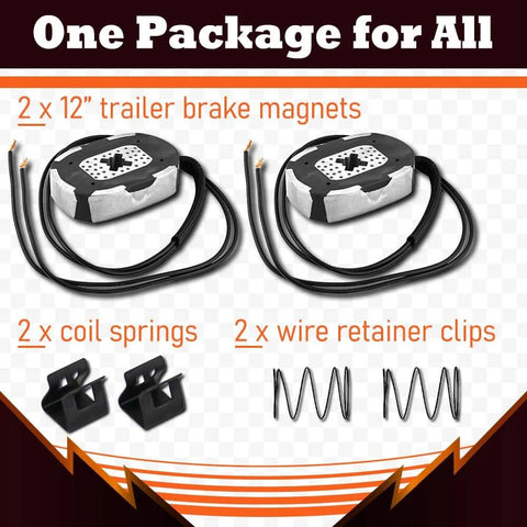 12 Inch Electric Trailer Brake Magnet Kit for 12x2 Trailer Brake Assembly showing magnets, coil springs, and retainer clips.