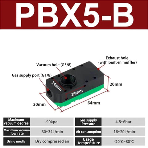 Compact Multi Stage Vacuum Generator With Energy Saving Design, High Flow And Strong Suction For Industrial Automation PBX5-B model