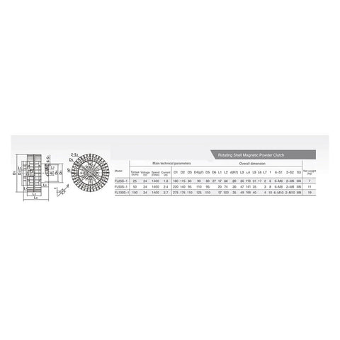 External Rotor Magnetic Particle Brake For FLS-1 Series With 10Kg Torque technical specifications diagram