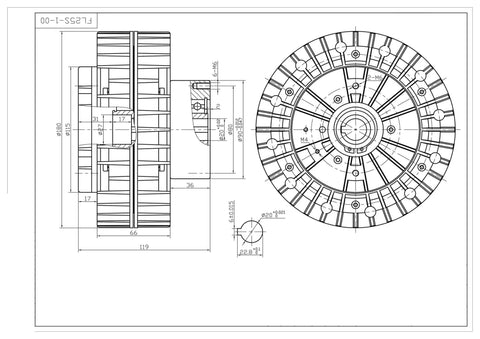 Technical drawing of External Rotor Magnetic Particle Brake For FLS-1 Series With 10Kg Torque, detailing alloy construction and compact design.