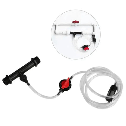 Three Size Fertilizer Applicator Set For Venturi Ejector And Automatic Drip Fertigation Devices shown connected with tubes and connectors