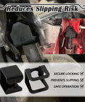 Red floor jack with 4-Piece Floor Jack Clamp Set With Ring Claw Clamps, showing secure grip and anti-slip features for safe car lifting.