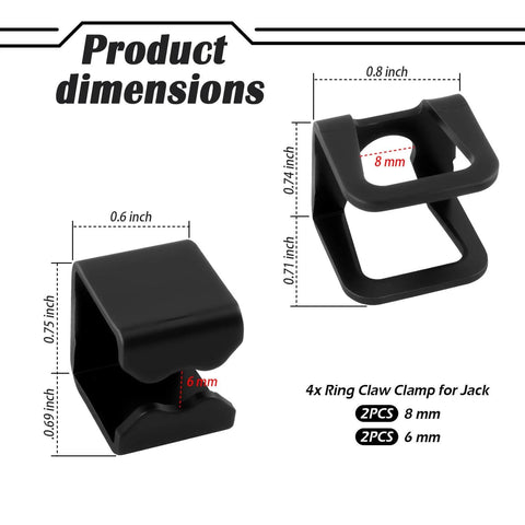 4-Piece Floor Jack Clamp Set With Ring Claw Clamps, Heavy-Duty 8mm And 6mm Replacement Parts, Durable Car Accessory Dimensions