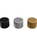 Rotary Knob Upgrade For GMMK Keyboards In Liquid Gold Metal Finish With Tool Free Installation Easy Snap On Replacement Premium Aluminum Dial Knob Delivers Smooth Grip And Sleek Look To Level Up Your Keyboard Aesthetic And Feel, showcasing three color options.