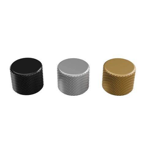 Rotary Knob Upgrade For GMMK Keyboards In Liquid Gold Metal Finish With Tool Free Installation Easy Snap On Replacement Premium Aluminum Dial Knob Delivers Smooth Grip And Sleek Look To Level Up Your Keyboard Aesthetic And Feel, showcasing three color options.