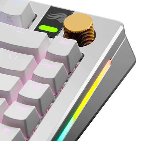 Rotary Knob Upgrade For GMMK Keyboards In Liquid Gold Metal Finish With Tool Free Installation Easy Snap On Replacement Premium Aluminum Dial Knob Delivers Smooth Grip And Sleek Look To Level Up Your Keyboard Aesthetic And Feel.