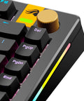 Rotary Knob Upgrade For GMMK Keyboards In Liquid Gold Metal Finish With Tool Free Installation Easy Snap On Replacement Premium Aluminum Dial Knob Delivers Smooth Grip And Sleek Look To Level Up Your Keyboard Aesthetic And Feel installed on keyboard