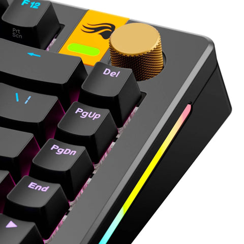 Rotary Knob Upgrade For GMMK Keyboards In Liquid Gold Metal Finish With Tool Free Installation Easy Snap On Replacement Premium Aluminum Dial Knob Delivers Smooth Grip And Sleek Look To Level Up Your Keyboard Aesthetic And Feel installed on keyboard