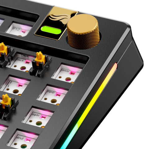 Rotary Knob Upgrade For GMMK Keyboards In Liquid Gold Metal Finish With Tool Free Installation, showcasing a close-up of the knob.
