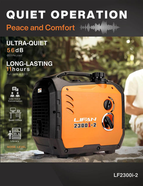2300W Gasoline Inverter Generator With Pure Sine Wave Output displayed outdoors emphasizing quiet operation and long-lasting power