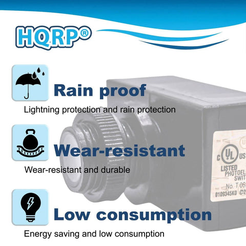 Go-To Thermal Dusk To Dawn Photocell Sensor Switch For Outdoor Lighting showing rainproof, wear-resistant, low consumption features.
