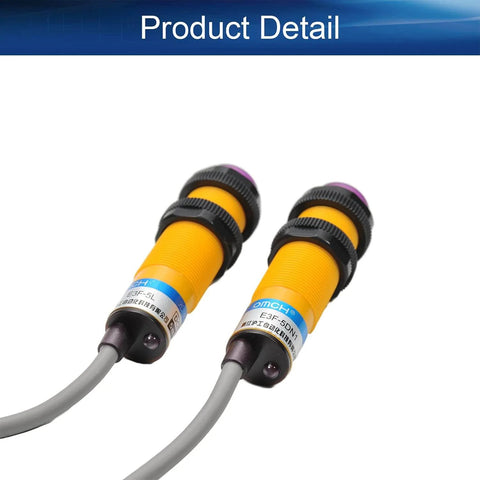 Go-To Through-Beam Photoelectric Sensor Switch Kit E3F-5L+E3F-5DN1, 5M Detection Distance, black orange sensors close-up
