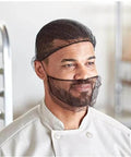 18-inch black nylon hairnet by Sam worn on head (front view)