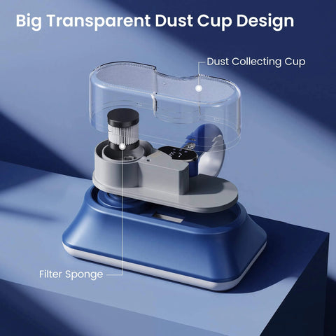 Big transparent dust cup design for All-In-One Powerful Handheld Mattress Vacuum With Deep Vibration, UV-C Light, LED Display, And HEPA Filter