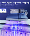 All-In-One Powerful Handheld Mattress Vacuum With Deep Vibration, UV-C Light in high-frequency tapping demonstration on mattress.