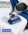 All-In-One Powerful Handheld Mattress Vacuum With Deep Vibration, UV-C Light, LED Display, And HEPA Filter on a sofa