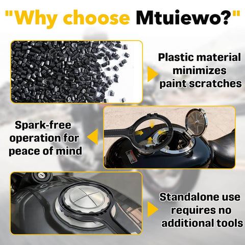 Plastic material used in Pro Grade Fuel Pump Lock Ring Tool and Fuel Filter Wrench, showcasing applications on bike fuel tank.