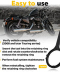 Pro Grade Fuel Pump Lock Ring Tool And Fuel Filter Wrench Replaces HD 48646 for Harley models with motorcycle background