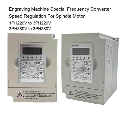 Control panel of frequency converter for Heavy Duty 800W Air Cooled Spindle Motor Kit For CNC Routers, showing settings and features.