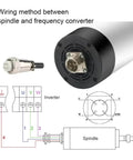 Wiring diagram for Heavy Duty 800W Air Cooled Spindle Motor Kit For CNC Routers, including spindle and frequency converter connection.