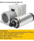 800W Fan Cooled Spindle Motor Kit with variable frequency drive and spindle clamp, featuring collet range ER11 1-8