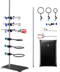Beefy Lab Stand Support for Chemistry Lab, heavy duty retort stand with 23.6 inch rod, cast iron base, clamps, stainless steel build.