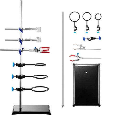 Beefy Lab Stand Support For Chemistry Lab, Heavy Duty Retort Stand With 23.6 Inch Rod And 8.3 By 5.7 Inch Cast Iron Base, Includes Flask Clamps, Burette Clamp And Cross Clamps, Stainless Steel Build For Rugged, Rust Resistant Performance