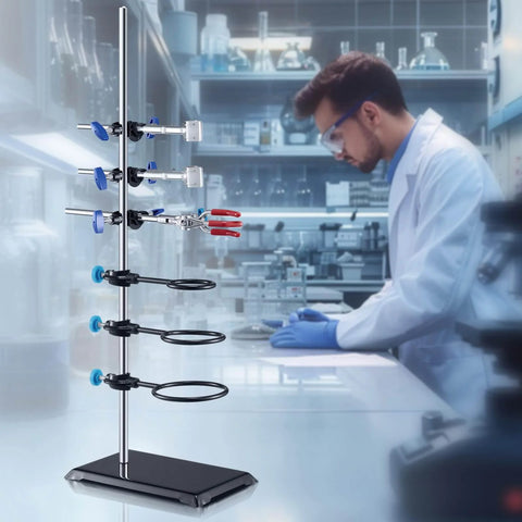 Beefy Lab Stand Support For Chemistry Lab, Heavy Duty Retort Stand With 23.6 Inch Rod And 8.3 By 5.7 Inch Cast Iron Base in use